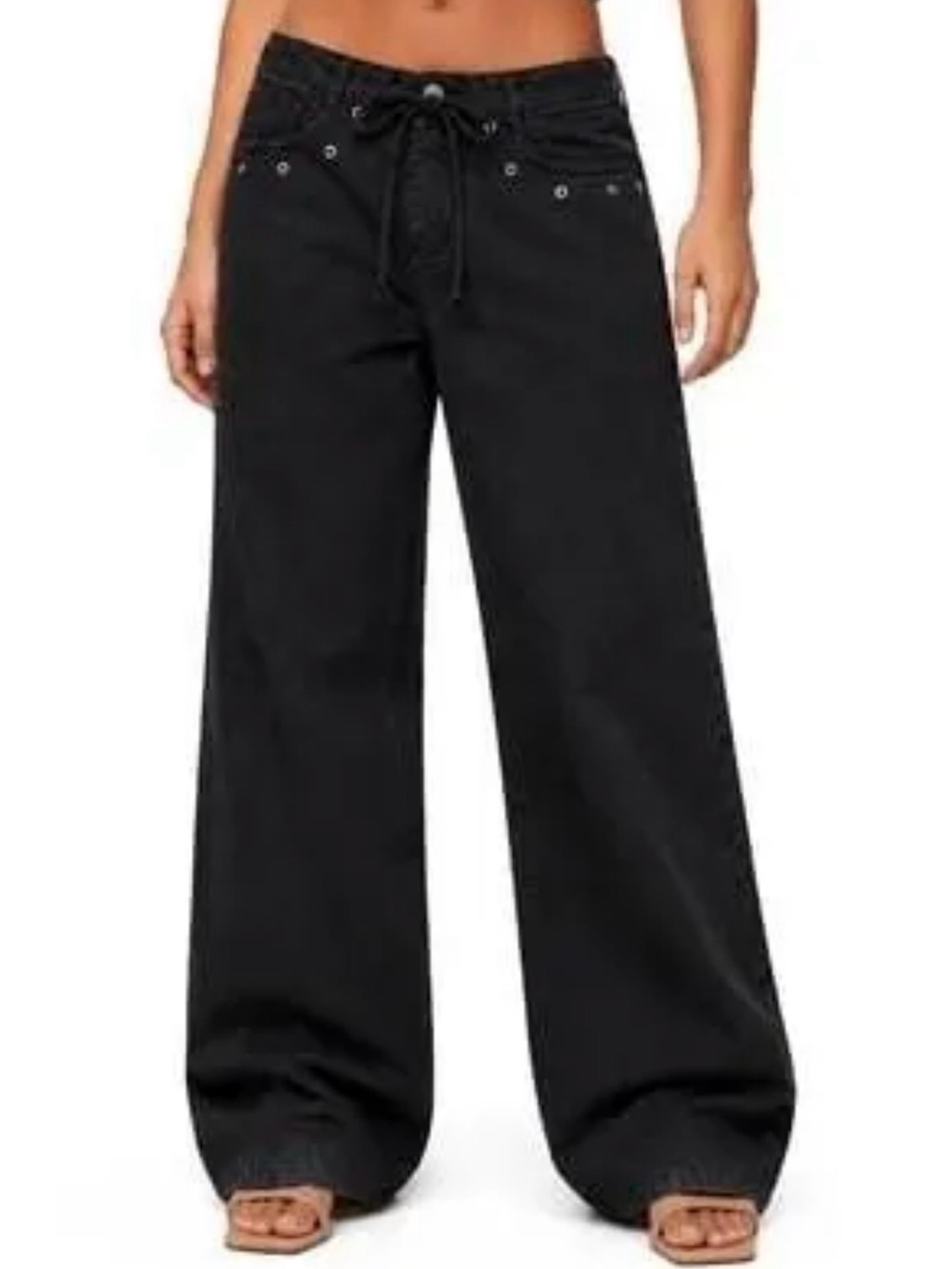No Boundaries Women’s Black Wide-Leg Drawstring Jeans